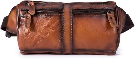 Outdoor Ready Water Resistant Leather Waist Pack for Men Hiking Riding Travel Fanny Bag with Phone Pocket Gifts for Men (Brown&Black)