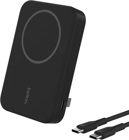 Belkin Portable Charger, Wireless Power Bank 15W 8000 mAh w/ Qi2 - MagSafe Charger w/Built-in Pop-up Kickstand - iPhone 17, Air, Pro, Pro Max, AirPods, Apple Watch, Google Pixel 10, etc. - Black