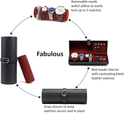 Travel size round Watch, Cufflinks and Jewelry Box and Organizer (Fabulous)