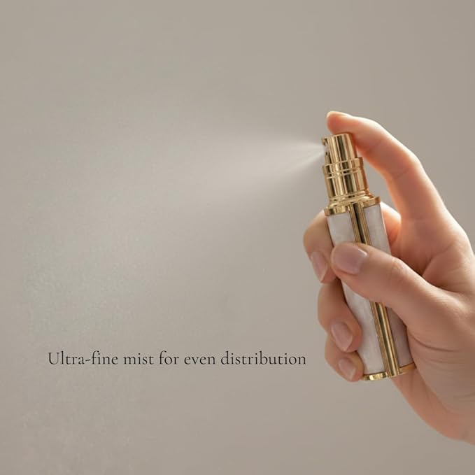 Ms Lovely Pearlescent Travel Perfume Atomizer Bottle – 5ml Refillable Mini Spray for Purse, TSA Approved Portable Fragrance Dispenser (White and Gold)
