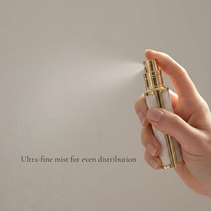 Ms Lovely Pearlescent Travel Perfume Atomizer Bottle – 5ml Refillable Mini Spray for Purse, TSA Approved Portable Fragrance Dispenser (White and Gold)