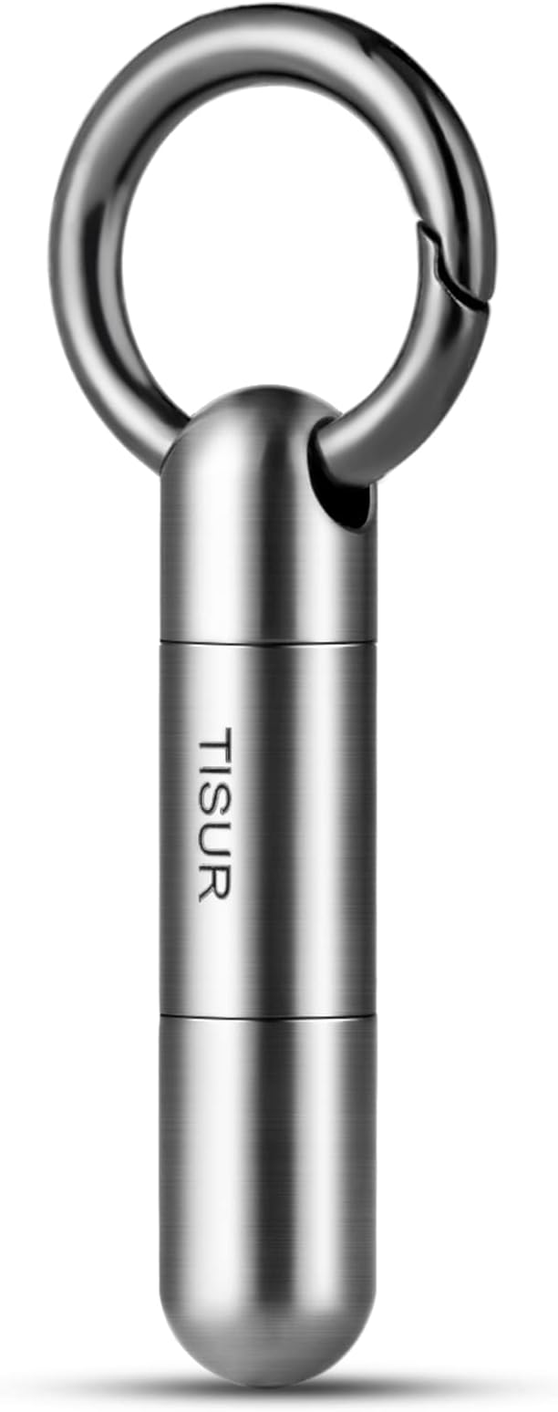 TISUR Small Keychain Pill Holder, Titanium Pill Case Waterproof Pill Fob for Travel Purse Pocket Pill Container Box,Small Pill Organizer