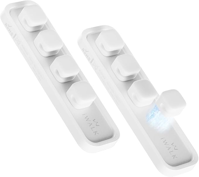 iWALK Magnetic Cable Holder, Reusable Adhesive Desktop Cord Organizer for 2-6mm Cables,4 Clips for Lightning & USB C/Micro Cables,Sticks to Wood,Glass,Metal, Marble, 2-Pack,White