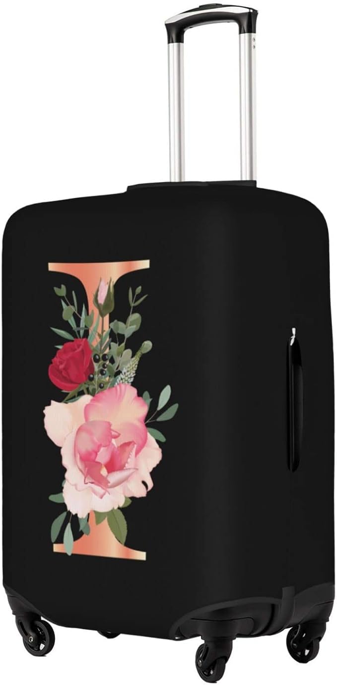 Floral Letter I Travel Luggage Cover Spandex Suitcase Protector Elastic Washable Stretch Suitcase Cover,Size M(Fit 22-24inch Suitcase)