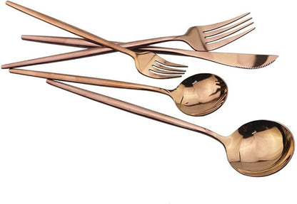 Rose Gold Silverware Set, JASHII 20-Piece Stainless Steel Flatware Cutlery Set for 4, Elegant Hourglass Polished Mirror Finish, Ideal for Home Hotel Wedding Festival Party, Dishwasher Safe