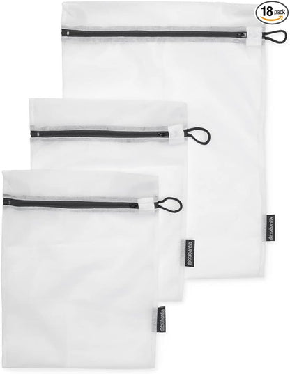 Brabantia Mesh Zip Up Laundry Bags (White) for Washing Machine Delicates, Face Masks, Socks, Bras (1 x Medium, 2 x Small) Organizer, Travel Bags (Pack of 18)