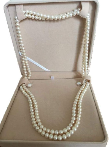 Jewelry Set Velvet Box Necklace Earring Ring Necklace Bracelet Gift Display Case Wedding Jewelry Storage Holder (Beige for Long Pearl Chain)