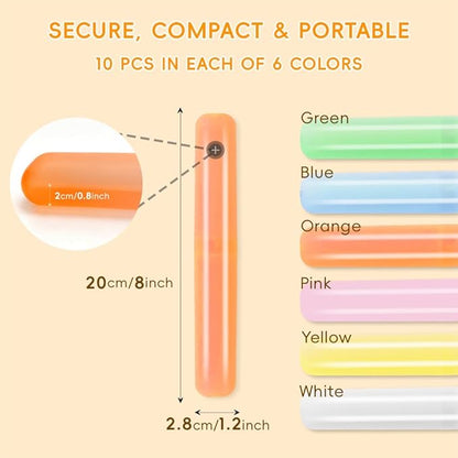 60 Pack Toothbrush Travel Case, Capsule Shaped Travel Toothbrush Holders with Dual Vent Holes, Plastic Toothbrush Holder for Travel, Home, School, Office（6 Assorted Colors）