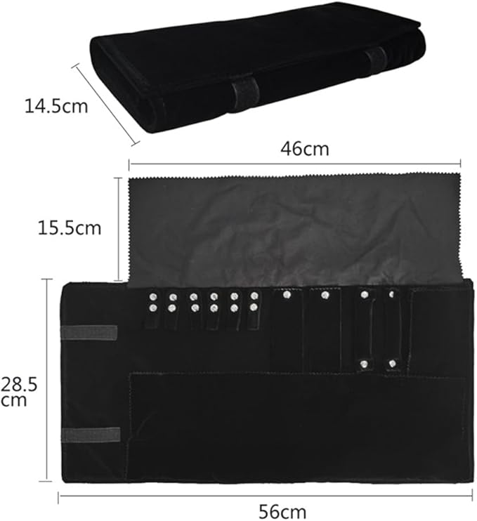 Velvet Travel Jewelry Case Roll Bag Organizer for Necklace Bracelet Earrings Ring (Black) (Black（6+2+4+2)
