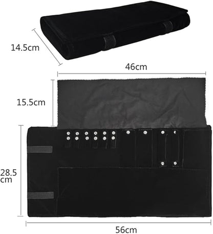 Velvet Travel Jewelry Case Roll Bag Organizer for Necklace Bracelet Earrings Ring (Black) (Black（6+2+4+2)