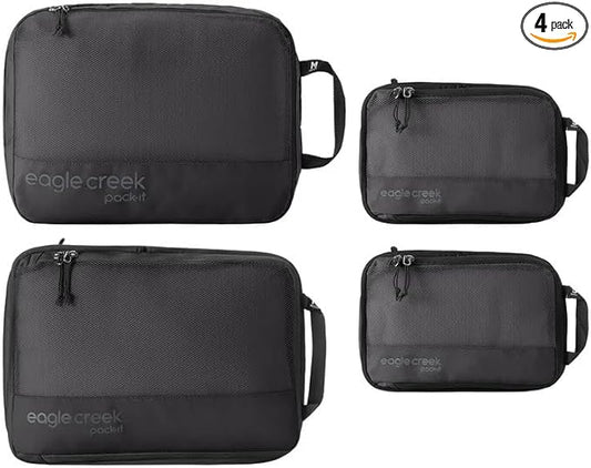 Eagle Creek Pack-It Reveal Carry-On Set - Compression Cube S (2x) & M (1x) & Clean/Dirty Cube M - Angled Zipper Stackable Carry-On Packing Tubes - Travel Essentials - Black