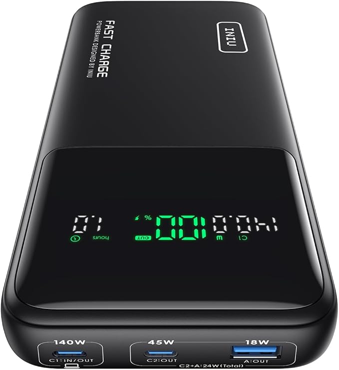 INIU 140W Power Bank, 27000mAh High Capacity Laptop Portable Charger, USB C in&Out Tablet Powerbank, Digital Display Phone Charger, Travel Charger Compatible with iPhone 17 16, iPad, MacBook, Laptop