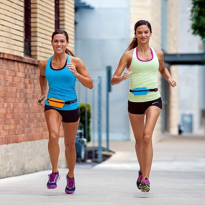 SPIbelt Running Belt for Women Men, Phone Holder for Running, Running Fanny Pack, Running Waist Pack, Adjustable Waist, [Fits All Phones]. Made from Recycled Materials. Blue with Black Zipper