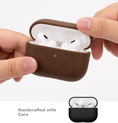 LOPIE Case for AirPods Pro 2nd Generation - Handmade AirPods Pro 2 Case Cover - Made of Crazy Horse Leather - Protective Hard Shell Cover Compatible with Wireless Charging - Vintage Style - Black