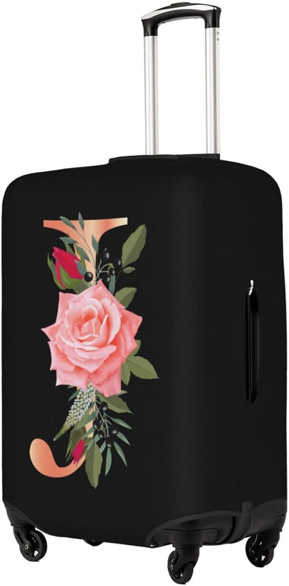 Floral Letter J Travel Luggage Cover Spandex Suitcase Protector Elastic Washable Stretch Suitcase Cover,Size M(Fit 22-24inch Suitcase)