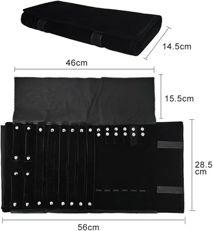 Velvet Travel Jewelry Case Roll Bag Organizer for Necklace Bracelet Earrings Ring (Black) (Black(2+6+6))