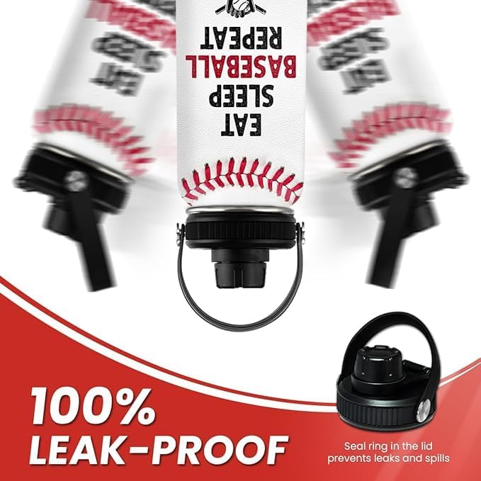 Baseball Water Bottle 32 Oz - Insulated Stainless Steel Sport Bottles with Lid - Baseball Gift for Men Players Fan Coach