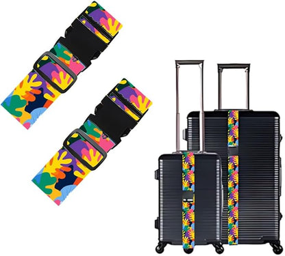 2PC,Abstract Color Luggage Strap 1.97 x 70.84 inch Multicolor Leaf Design Adjustable Suitcase Belt Durable Nylon Baggage Identifier Modern Travel Accessory
