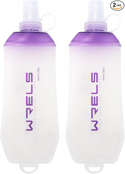 200ml/350ml/500ml Collapsible Soft Flask,BPA Free Folding Soft Water Bottle with Hanging Ring,Lightweight TPU Hydration Flask for Running Marathon Cycling Hiking(350ml-2 Packs)