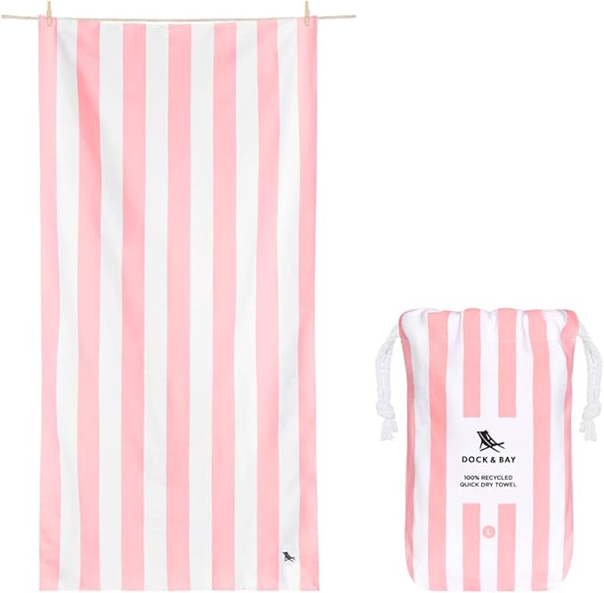 Dock & Bay Customized Beach Towel - Quick Dry, Sand Free - Compact, Lightweight - 100% Recycled - Includes Bag - Cabana Light - Malibu Pink- Large