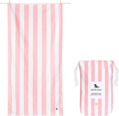 Dock & Bay Customized Beach Towel - Quick Dry, Sand Free - Compact, Lightweight - 100% Recycled - Includes Bag - Cabana Light - Malibu Pink- Large