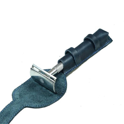 Hide & Drink, Leather Double Edge Safety Razor Protective Case, Shaving Travel Pouch, Handmade (Slate Blue)