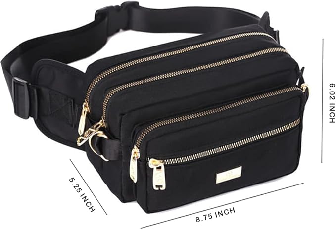 Extra Large Fashion Fanny Pack for Men Women, Waist Bag for Waterproof Hiking Running Biking Gym Outdoor Sports Travel Belt Bag (Black)