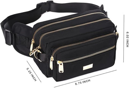 Extra Large Fashion Fanny Pack for Men Women, Waist Bag for Waterproof Hiking Running Biking Gym Outdoor Sports Travel Belt Bag (Black)