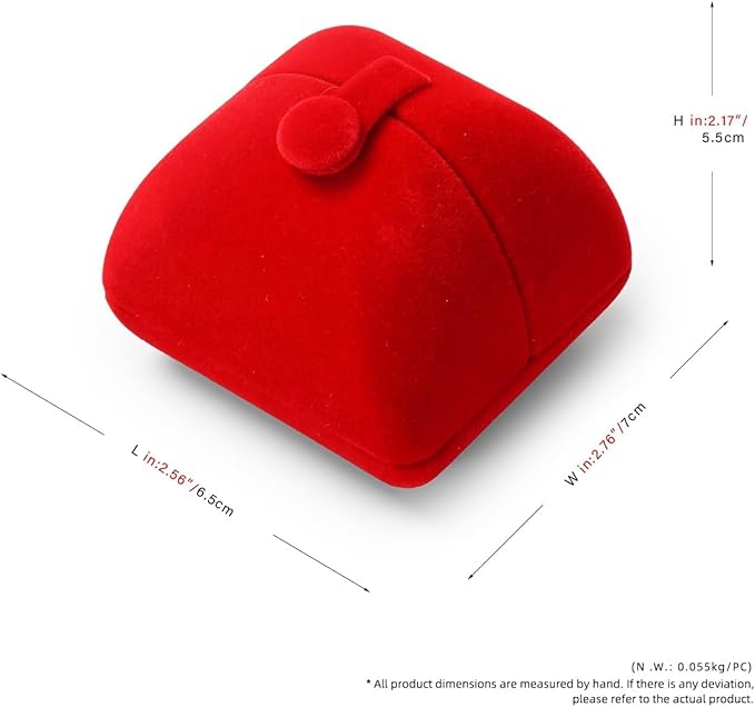 Oirlv Elegant Red Velvet Double Ring Box - Keepsake Gift Holder for Wedding, Proposal & Engagement Ceremonies (Couple Ring Bearer Box)