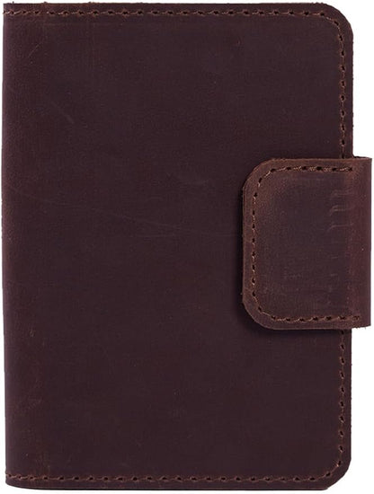 Brown Leather Passport Holder for Travel Men - Passport Wallets Compatible with Airtag Passports Wallet with Card Slots & Note Compartment, Magnetic Closure, Genuine Leather Crazy Horse, Vintage Brown