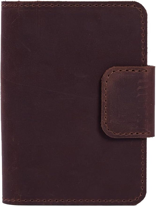 Brown Leather Passport Holder for Travel Men - Passport Wallets Compatible with Airtag Passports Wallet with Card Slots & Note Compartment, Magnetic Closure, Genuine Leather Crazy Horse, Vintage Brown