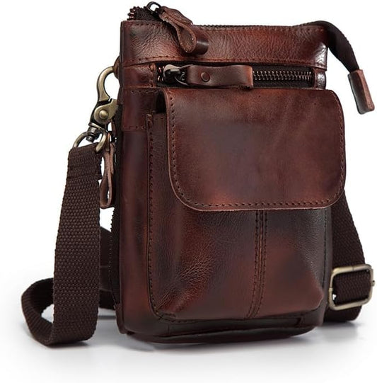 Versatile Cowhide Small Messenger Bag for Men Genuine Leather Waist Pack for Daily Use and Outdoor Activities