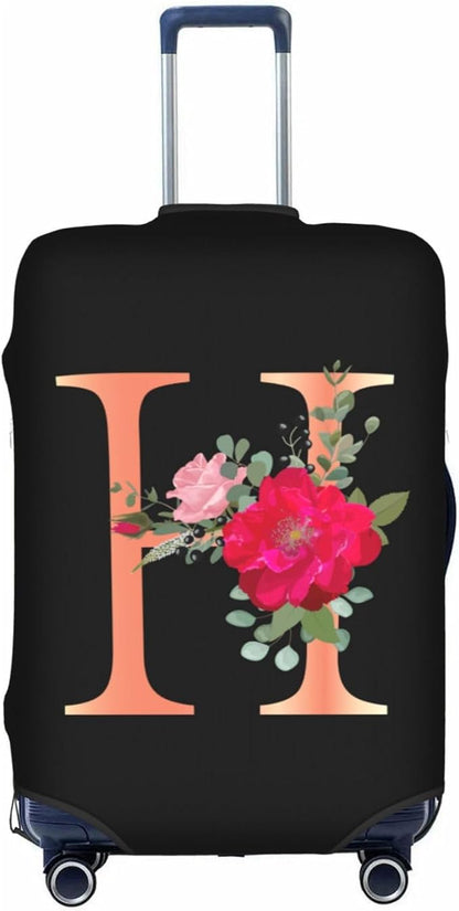 Floral Letter H Travel Luggage Cover Spandex Suitcase Protector Elastic Washable Stretch Suitcase Cover Fits 29-32 Inch Luggage