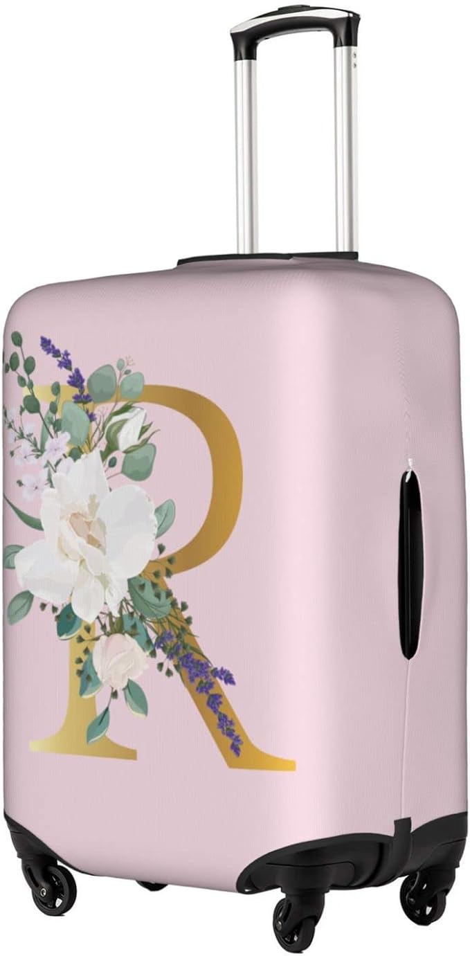 Flower Lette R Pink Luggage Cover Elastic Washable Stretch Suitcase Protector Anti-Scratch Travel Suitcase Cover for Kid and Adult L (25-28 inch suitcase)