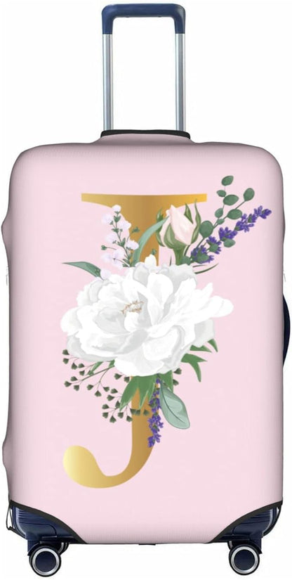 Flower Lette J Pink Luggage Cover Elastic Washable Stretch Suitcase Protector Anti-Scratch Travel Suitcase Cover for Kid and Adult S (18-21 inch suitcase)