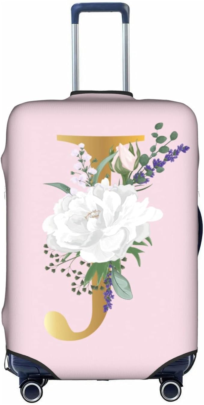 Flower Lette J Pink Luggage Cover Elastic Washable Stretch Suitcase Protector Anti-Scratch Travel Suitcase Cover for Kid and Adult M (22-24 inch suitcase)