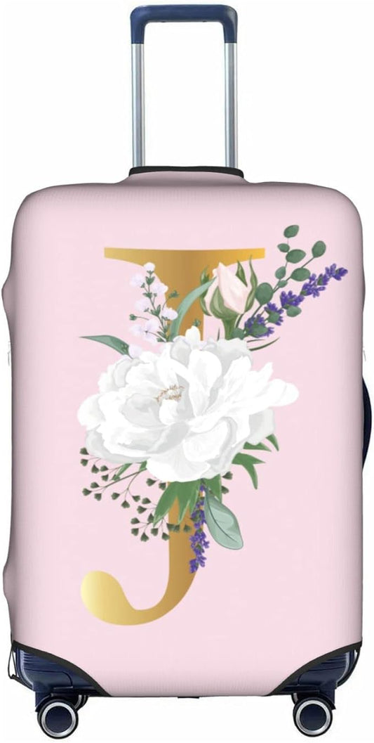 Flower Lette J Pink Luggage Cover Elastic Washable Stretch Suitcase Protector Anti-Scratch Travel Suitcase Cover for Kid and Adult M (22-24 inch suitcase)