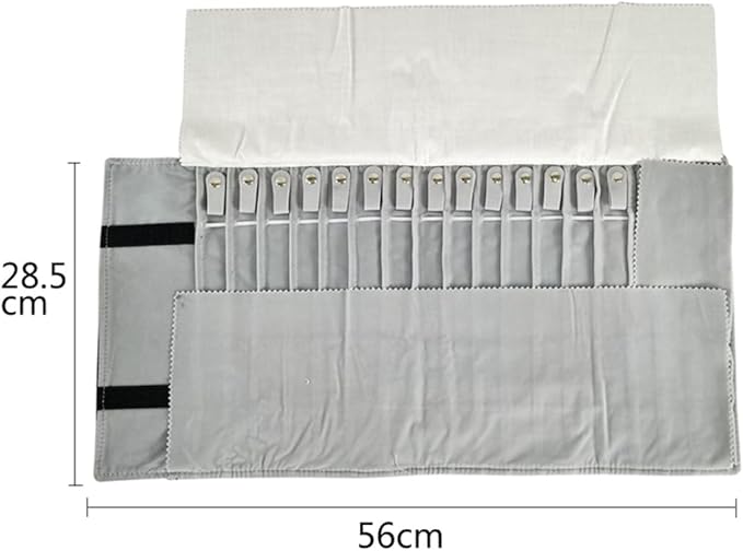 Portable Jewelry Roll Untangled Secure Necklace Travel Storage Bag Displays Holder 16 Chain (Black and Gray)