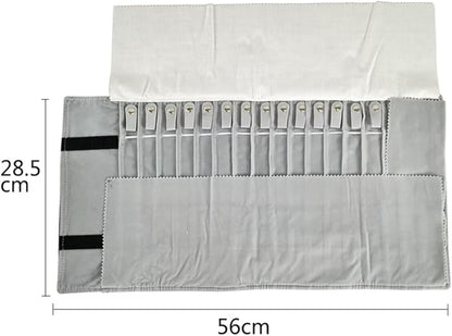 Portable Jewelry Roll Untangled Secure Necklace Travel Storage Bag Displays Holder 16 Chain (Black and Gray)