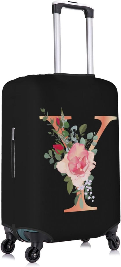Floral Letter Y Travel Luggage Cover Spandex Suitcase Protector Elastic Washable Stretch Suitcase Cover,Size S(Fit 18-21inch Suitcase)