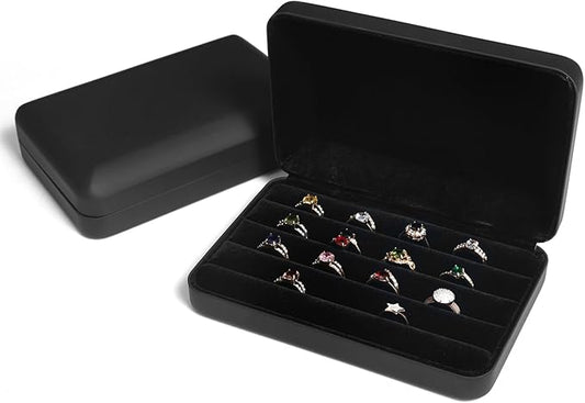 Jewelry Ring organizer Box, Portable Small Storage Display Case, Fashion Jewelry Tray Holder Showcase, Ring Boxes for Multiple Rings Fits for Travel or Home Organizers (Black Big)