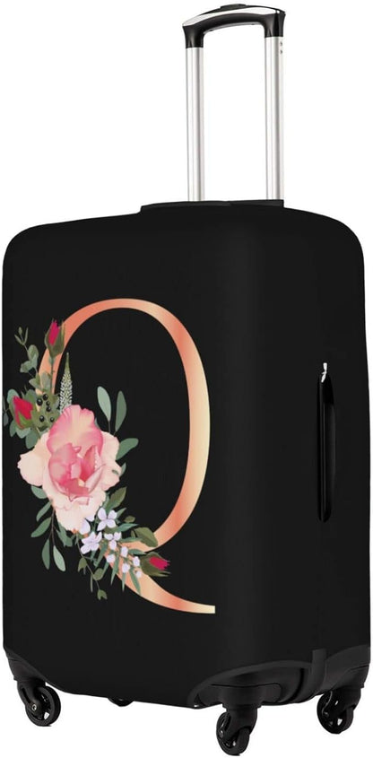 Floral Letter Q Travel Luggage Cover Spandex Suitcase Protector Elastic Washable Stretch Suitcase Cover,Size M(Fit 22-24inch Suitcase)