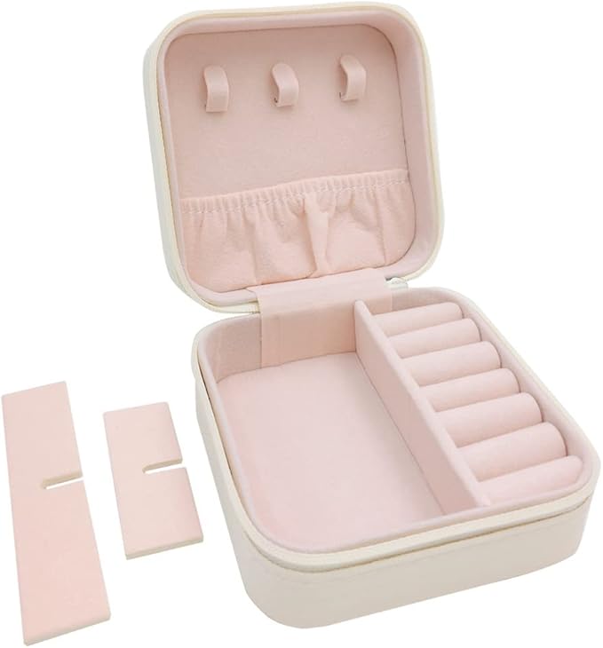 Mini Jewelry Case, Small Travel Jewelry Organizer, Portable Jewelry Box Storage Display Box For Rings, Earrings, Necklaces (White-4)