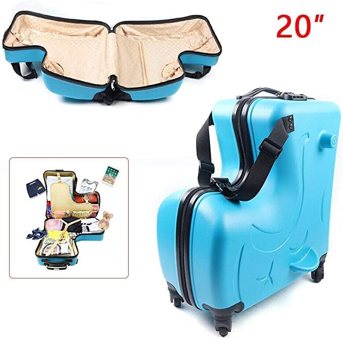 CNCEST 20"/24" Kid's Ride-on Travel Suitcase,Travel Rolling Luggage with Wheels Carry Trolley Luggage with Password Lock,Children's Ride On (20” Blue)