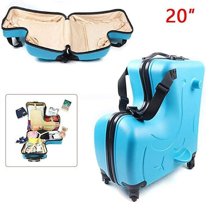 CNCEST 20"/24" Kid's Ride-on Travel Suitcase,Travel Rolling Luggage with Wheels Carry Trolley Luggage with Password Lock,Children's Ride On (20” Blue)