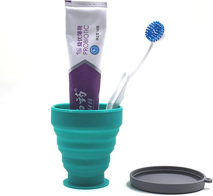 Collapsible Silicone Cup - 6 Piece Collapsible Silicone cup with Lid, Expandable Drinking Glasses Set, Reusable cup, Suitable for Camping and Hiking