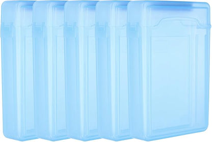 PATIKIL 6.5" x 4.5" Hard Drive Disk Case, 5Pcs Plastic Hard Disk Storage Box Portable Anti-Static Case for 3.5" External SSD HDD, Blue