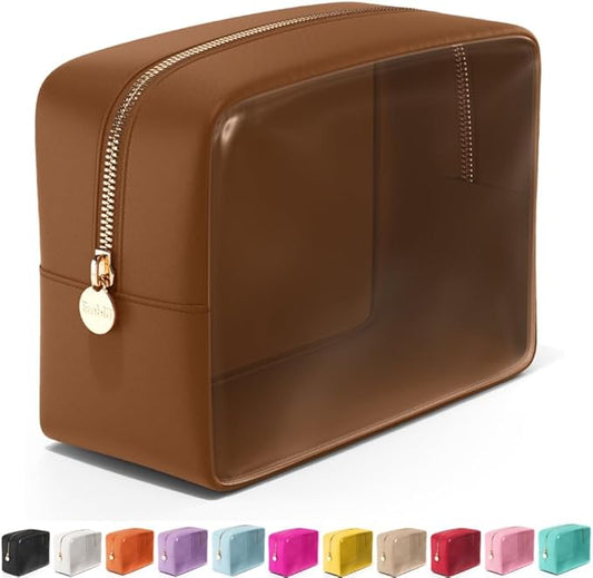 Embla Clear Cosmetic Bag Makeup Case, Clear Zipper Make Up Pouch and Toiletry Travel Tote, Cute Skincare Pouches for Women Girls, Preppy Purse Cosmetic Organizer, Large Makeup Bags, Chocolate
