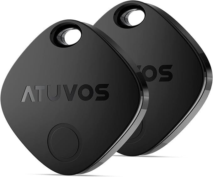 ATUVOS Air Tracker Tags-2 Pack, Bluetooth Luggage Tracker Works with Apple Find My APP (iOS Only, Not for Android), Keys Finder and Item Locator for Luggage, Backpack, Suitcases, Replaceable Battery