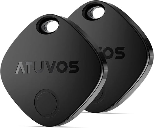 ATUVOS Air Tracker Tags-2 Pack, Bluetooth Luggage Tracker Works with Apple Find My APP (iOS Only, Not for Android), Keys Finder and Item Locator for Luggage, Backpack, Suitcases, Replaceable Battery